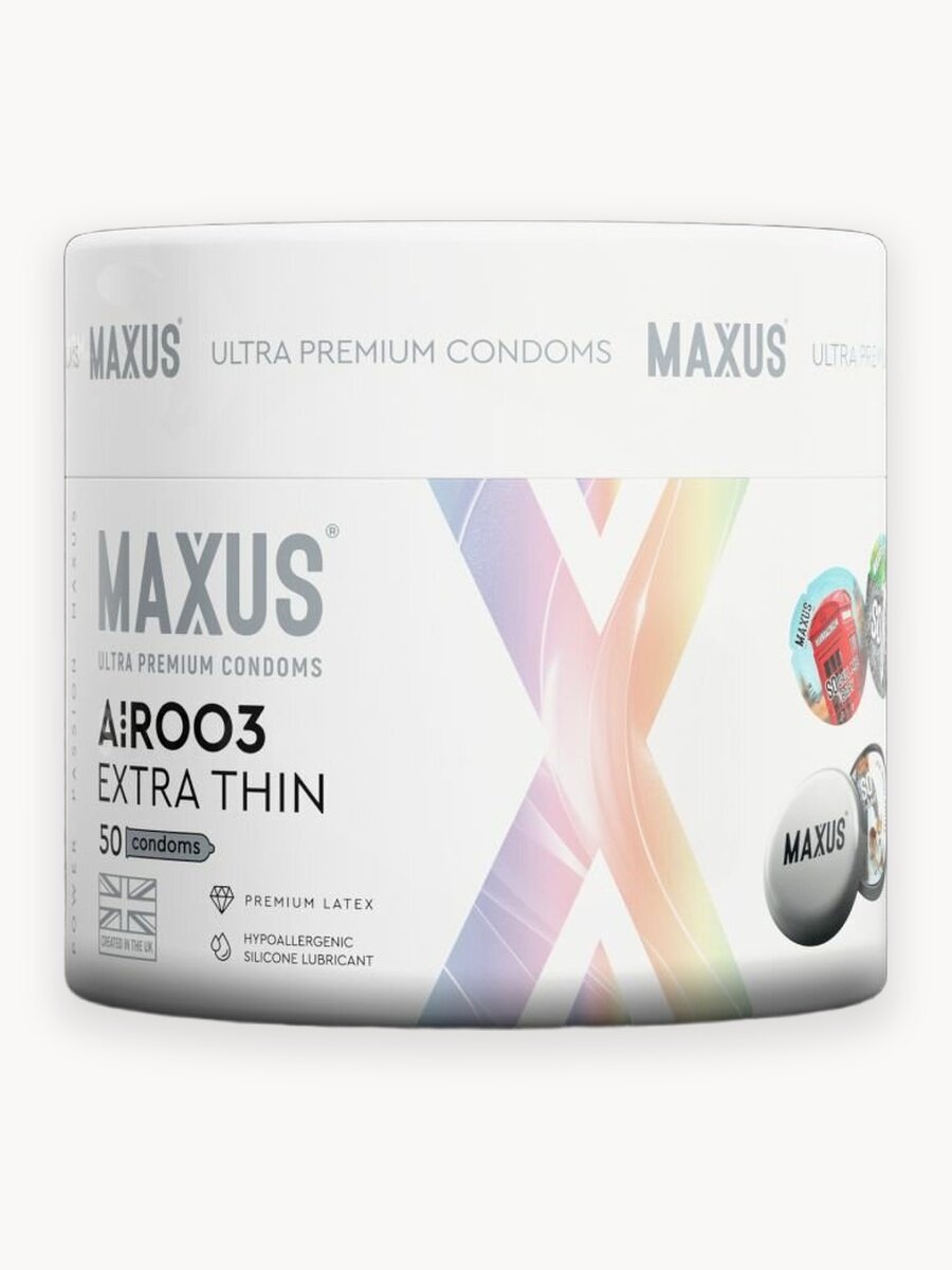 Презервативы экстратонкие MAXUS 003, кейс в комплекте, натуральный латекс, 50 шт.