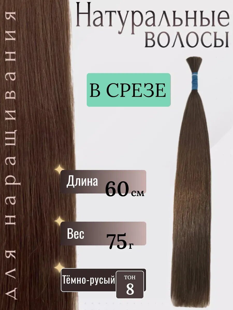 Натуральные волосы в срезе для наращивания 8 тон 60 см / Slavic Hair company