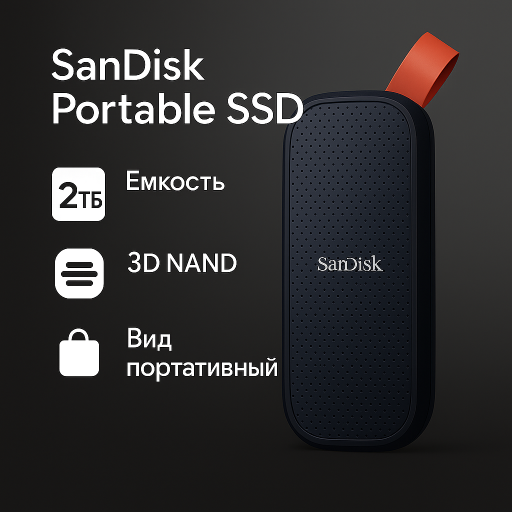 Внешний SSD USB 3.1 2Tb SSD Sandisk Portable ( SDSSDE30-2T00-G26 ) черный