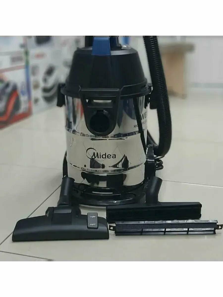 Пылесос Midea, профессиональный, 1600Вт, бак 21л, нержавеющая сталь, для больших помещений