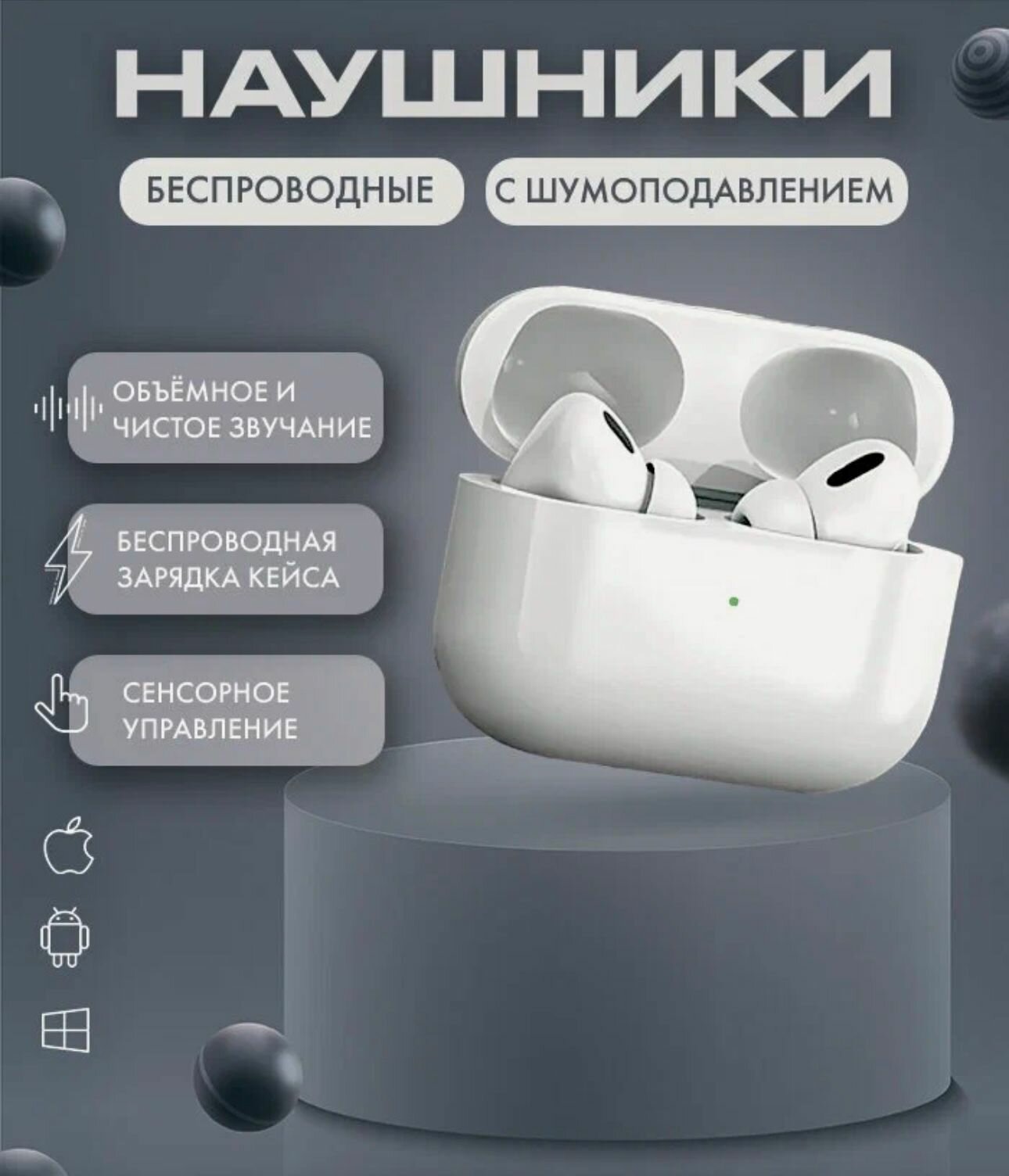 Наушники APods Pro, система шумоподавления, влагозащита, Bluetooth 5.1
