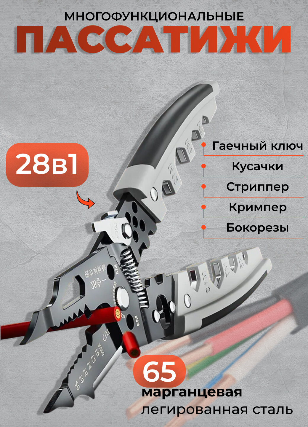 28 в 1 Стриппер пассатижи многофункциональные для электрика монтажника