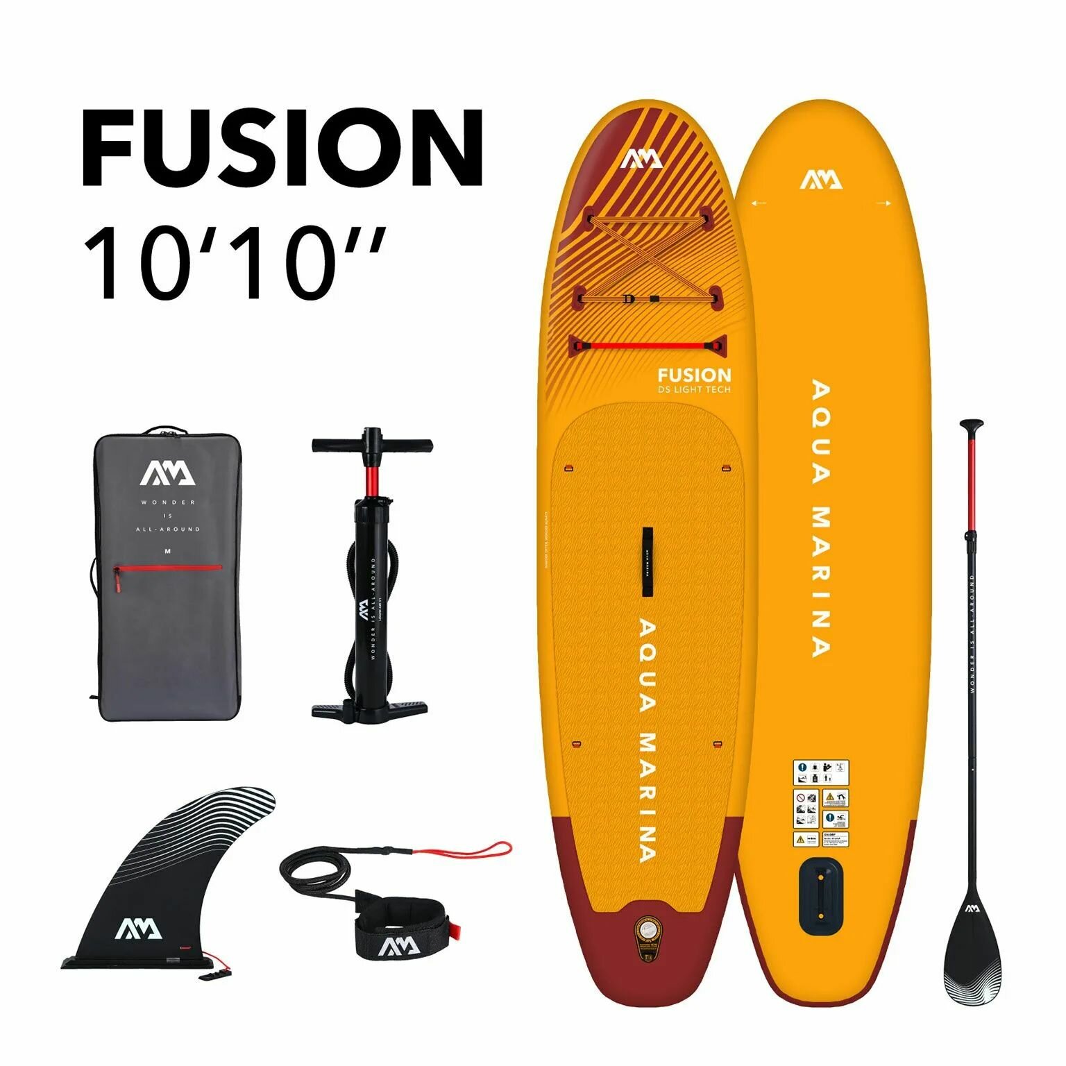 SUP-доска надувная Aqua Marina FUSION 10'10" (330х81х15 см) с алюминиевым веслом, насосом, лишем, плавником и рюкзаком
