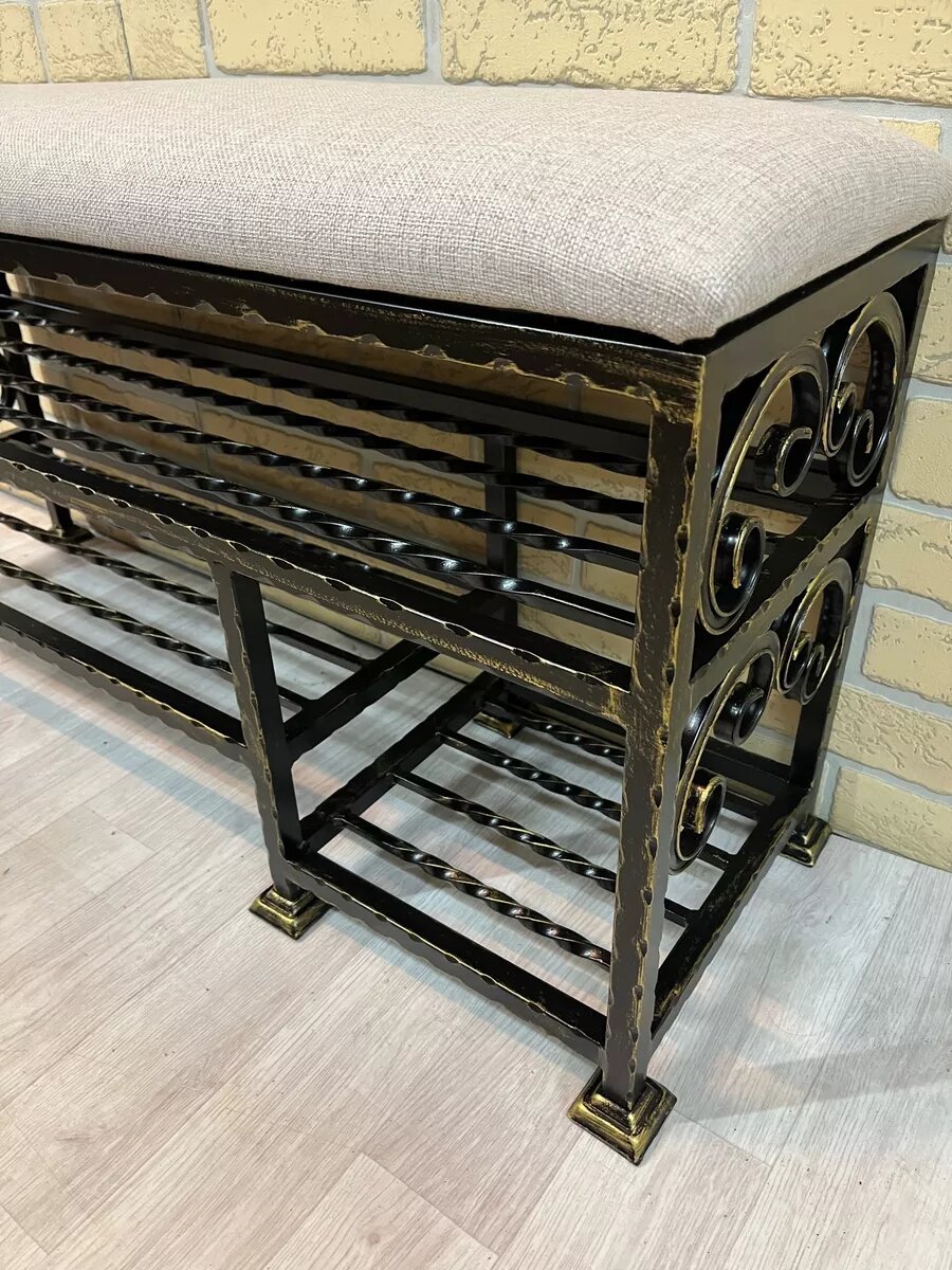 Кованая банкетка №44, Студия кованой мебели Нива, рогожка, цвет серый — фото 1