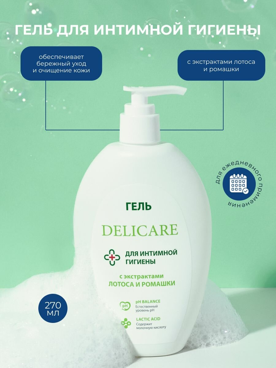 Гель для интимной гигиены Delicare с экстрактом лотоса и ромашки, 270мл