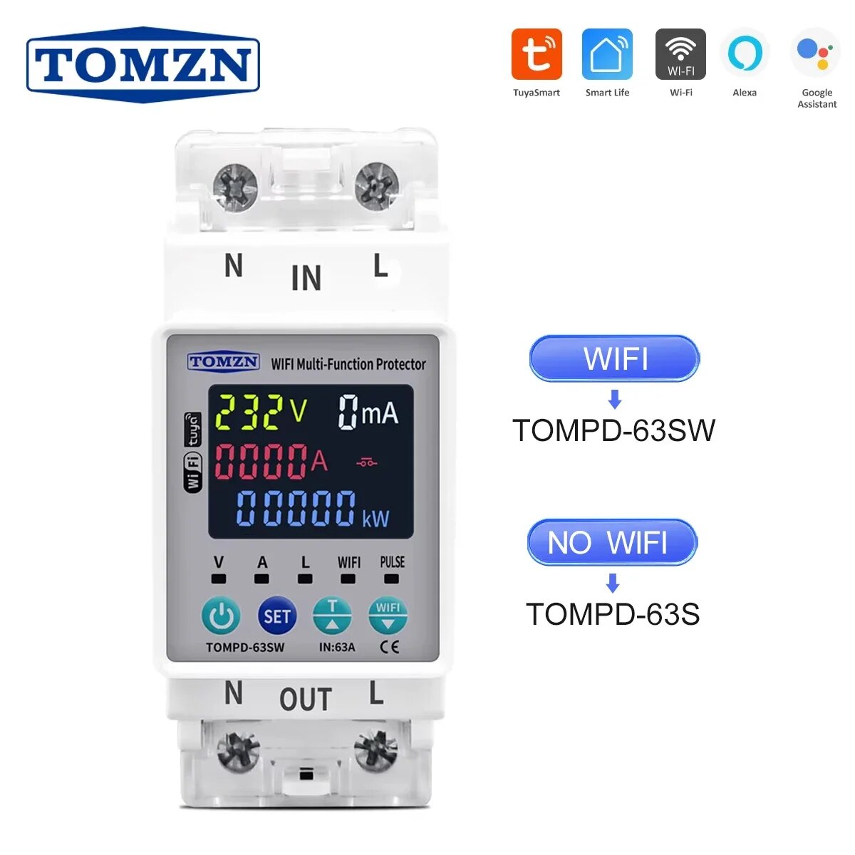 TOMZN TOMPD-63SW WiFi Умный выключатель 63A, NO WIFI TOMPD-63S