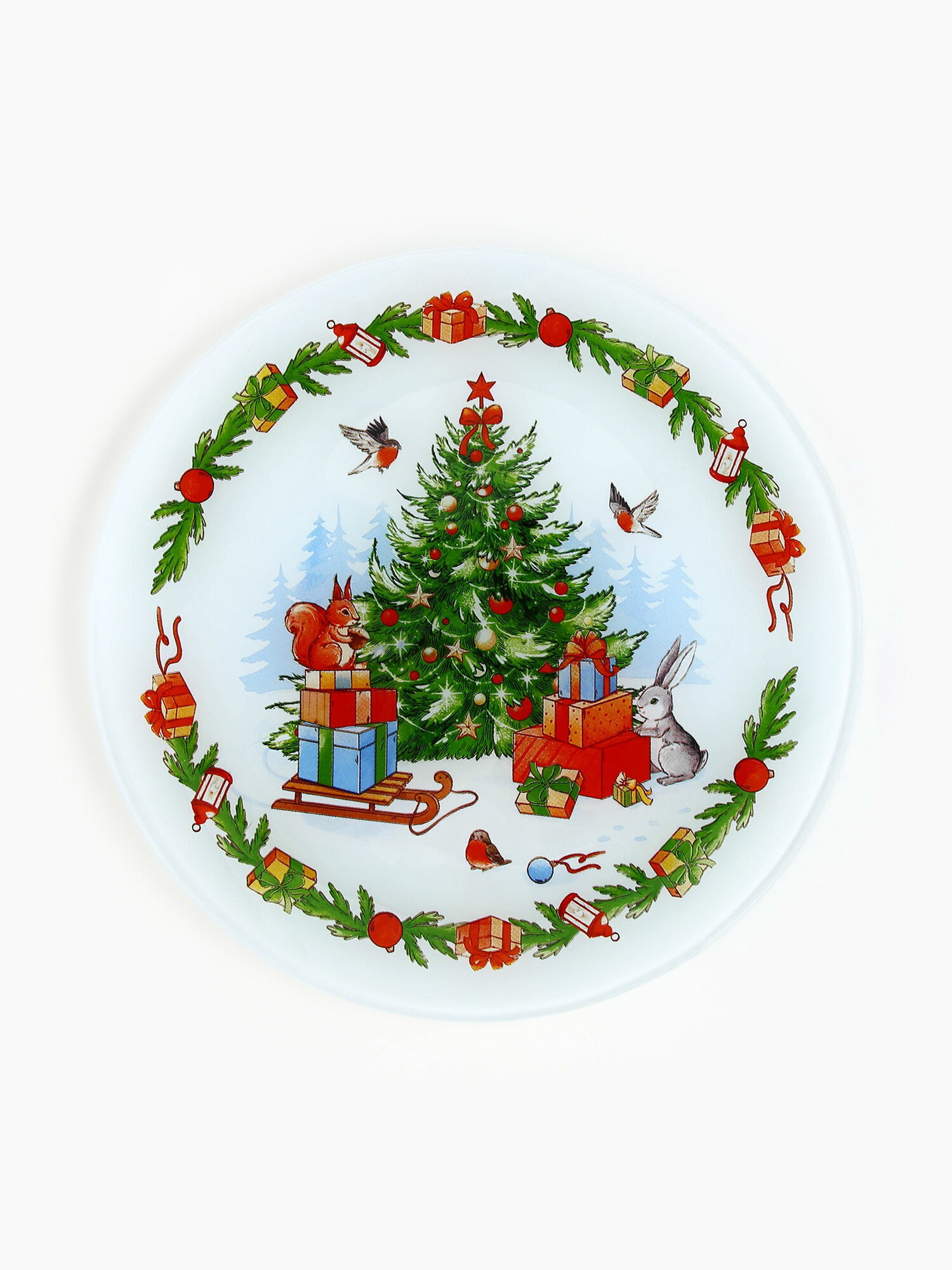 Тарелка новогодняя плоская "Зимняя сказка" d=20 см текстура: гладкая
