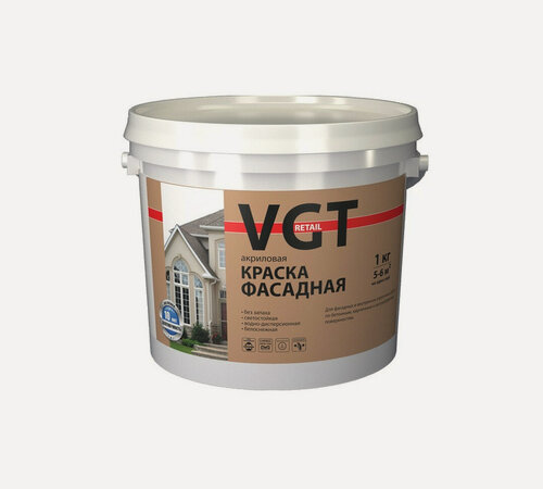 Изображение товара Краска Vgt ВД-АК-1180 фасадная, белоснежная, 15 кг для долговременной защиты наружных стен от влаги