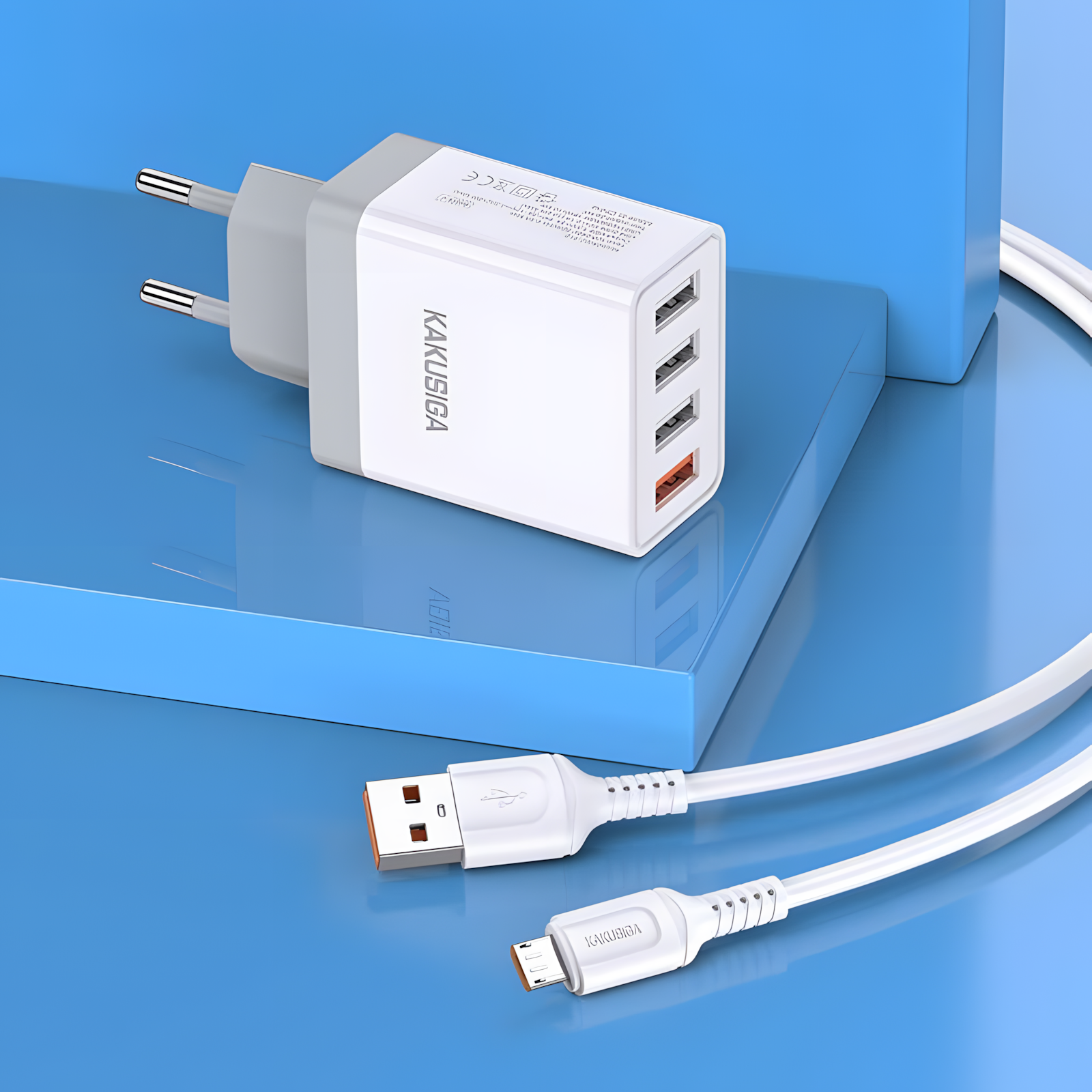 Сетевое зарядное устройство KAKUSIGA KSC-913 с кабелем Micro USB, белый