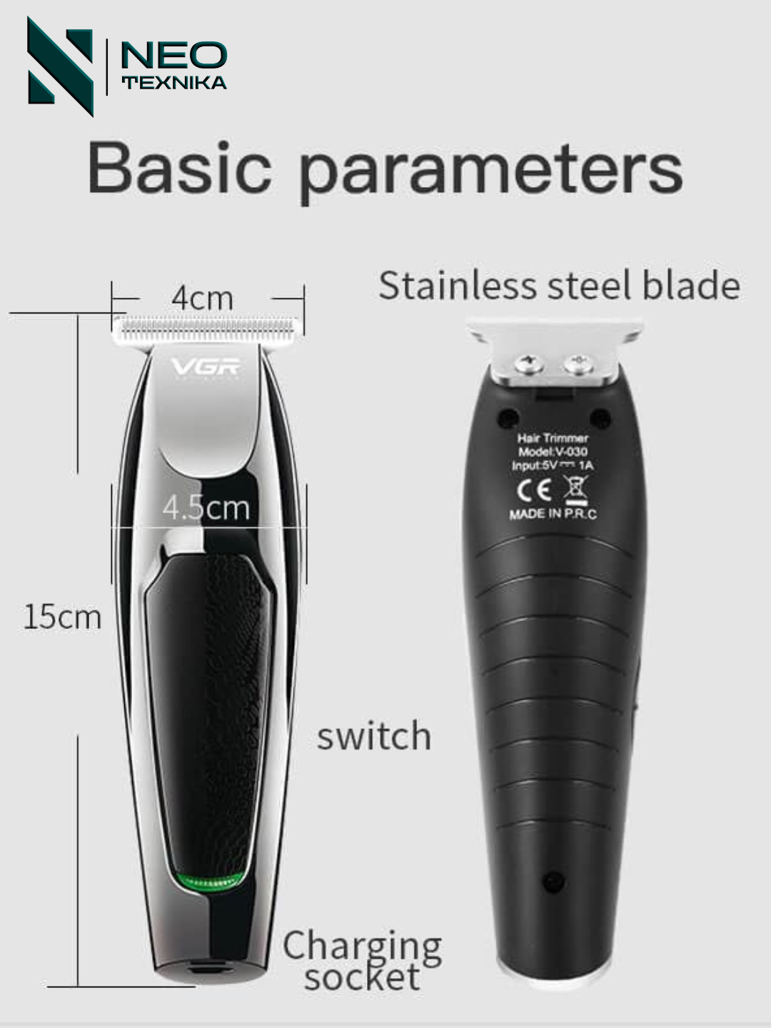 Триммер VGR V-030 HomeProfessional, 3 режущих элемента, Li-ion аккумулятор, черный — фото 1