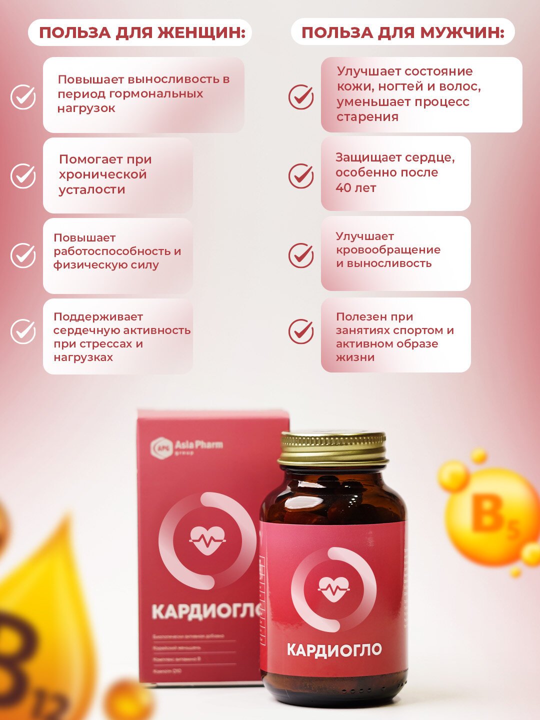 Кардиогло, коэнзим Q10, женьшень и витамины группы B для сердца, 30 капсул — фото 1