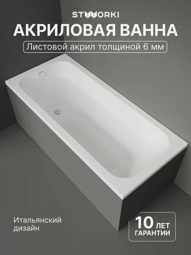 Изображение товара Акриловая ванна STWORKI Ларвик 170x75, с каркасом, пристенная, белая, глянцевая, прямоугольная