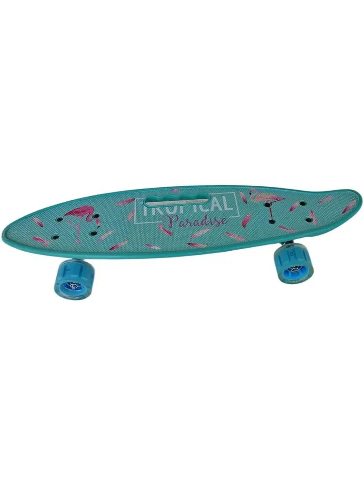 Пениборд для подростков Скейтборд детский Пенниборд со светящимися колесами Скейт борд с ручкой 60 см лазурный фламинго