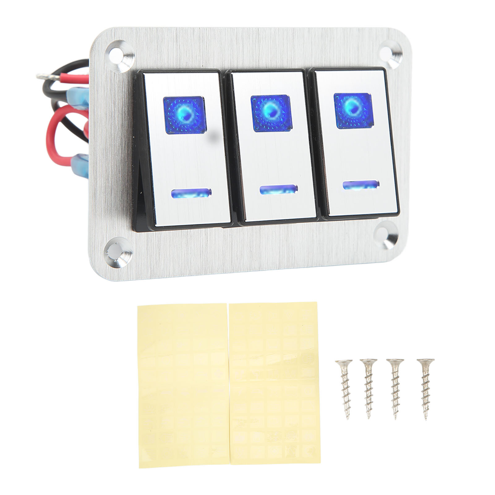 Rocker Switch Panel 3 Gang DC 12V 24V 5 Pin Blue Light Toggle On Off Lights Control