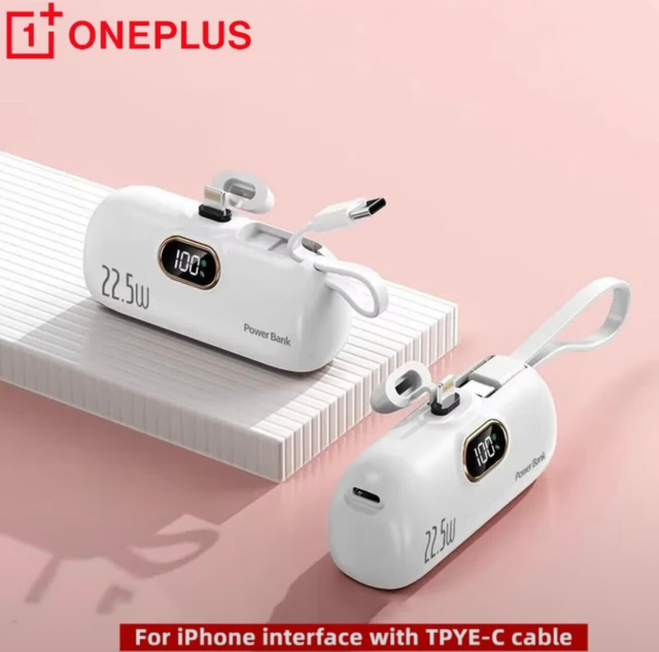 Мини-портативный внешний аккумулятор емкостью 5000 мАч, power bank, Белый, type-c, lightning