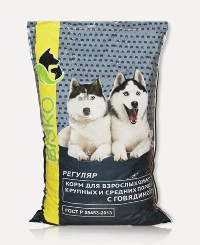 Изображение товара Биско Регуляр с говядиной 15 кг. Корм сухой для взрослых собак крупных и средних пород.