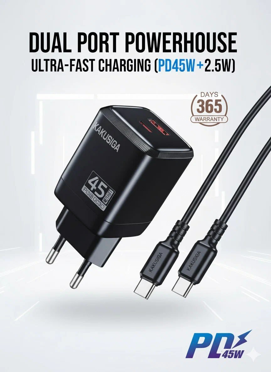 Комплект быстрой зарядки kakusiga PD45W, 1 порт USB-C, 2 порта USB-A, черный