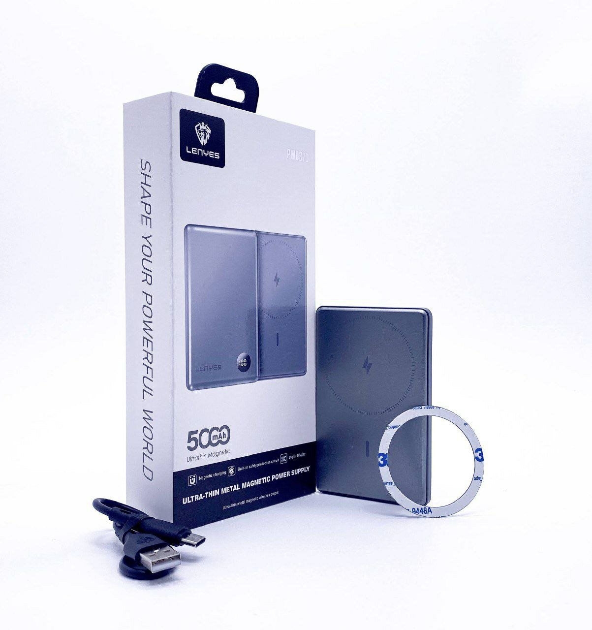 Портативный аккумулятор LENYES MagSafe PW037D 5000mAh с беспроводной зарядкой и быстрой подзарядкой, оригинал