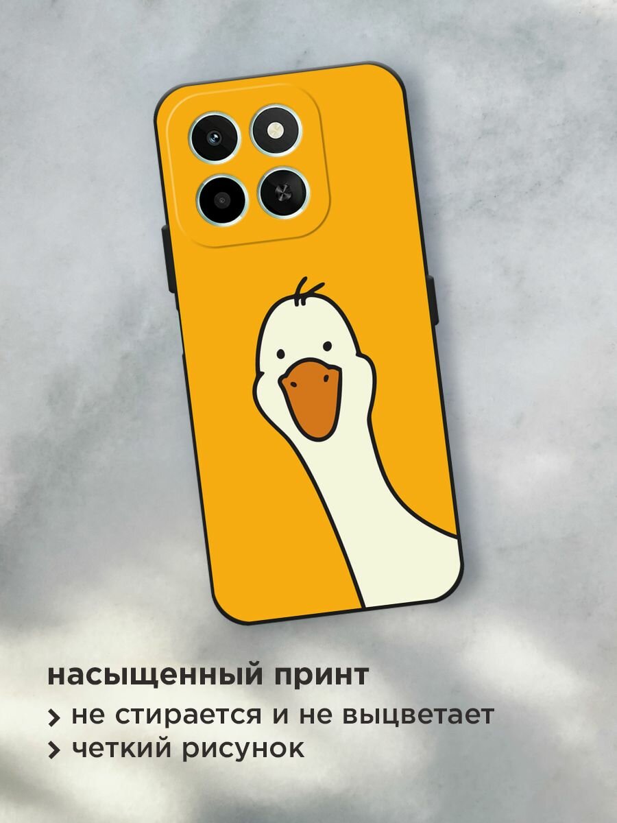 Черный матовый чехол на Honor X6c / Хонор X6c с принтом "Утка на желтом фоне" — фото 1