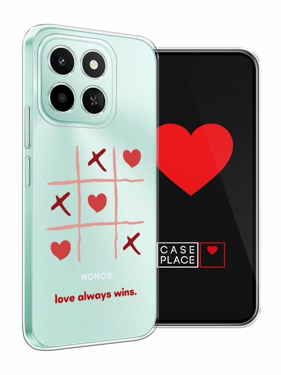 Чехол на Honor X6c / Хонор X6c с принтом "love always wins - 14 февраля", прозрачный — фото 1