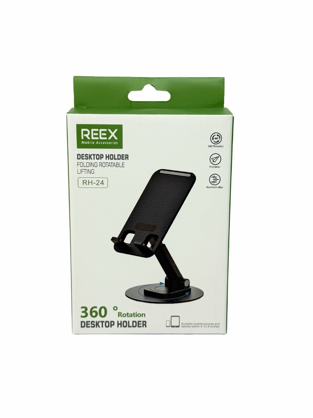 Настольный держатель для телефона REEX RH-24 — вращающийся на 360°, складной, регулируемый по высоте