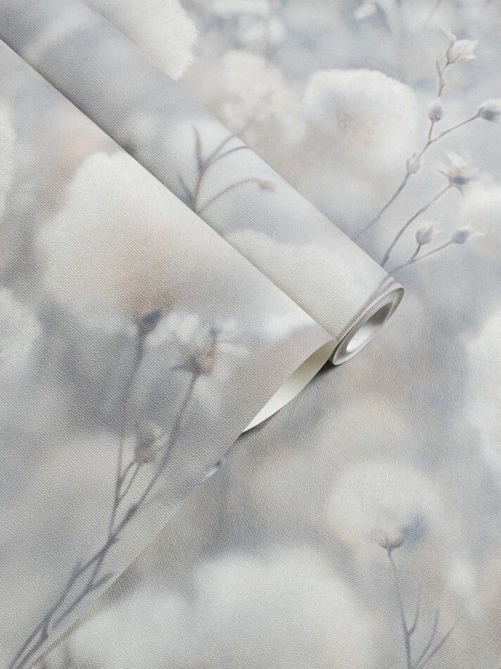 Обои винил горячего тиснения моющиеся на флизелиновой основе Marvig Хлопок 1.06м х 10.05м цветы хлопка цвет светло-серый 00104311