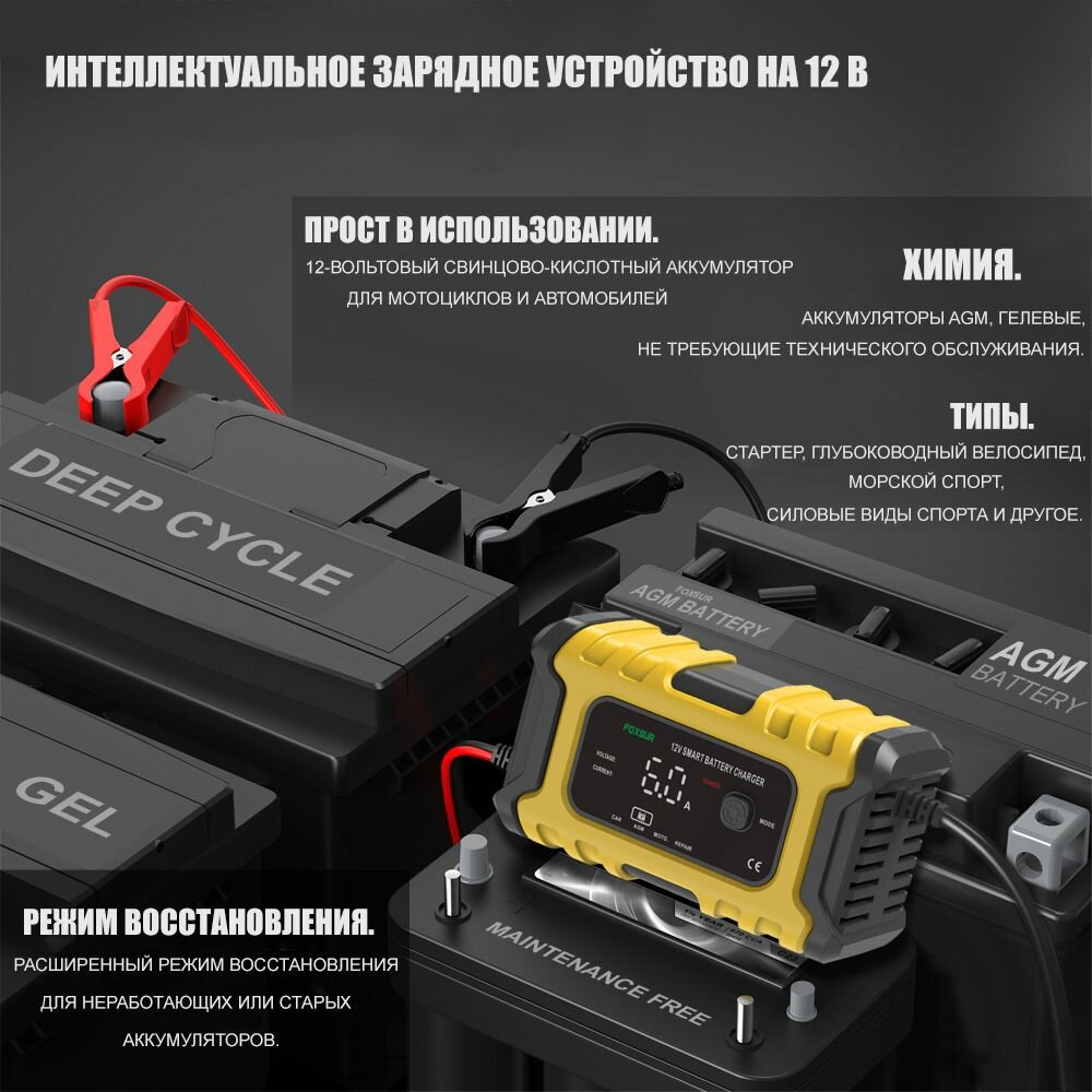 Устройство зарядное для аккумулятора, 12V 6A — фото 1