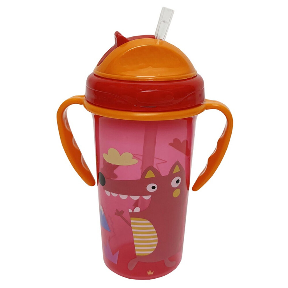 300ml Пляшевые чашки для детей с соломинкой и ручками Картинка Широкий рот Детская Спилл Пруф Переходная Тренировочная Пищевая Питьевая Бутылка для воды Красный Синий (Доступно) 16.2 x 11.5cm PP Материал 1 Шт