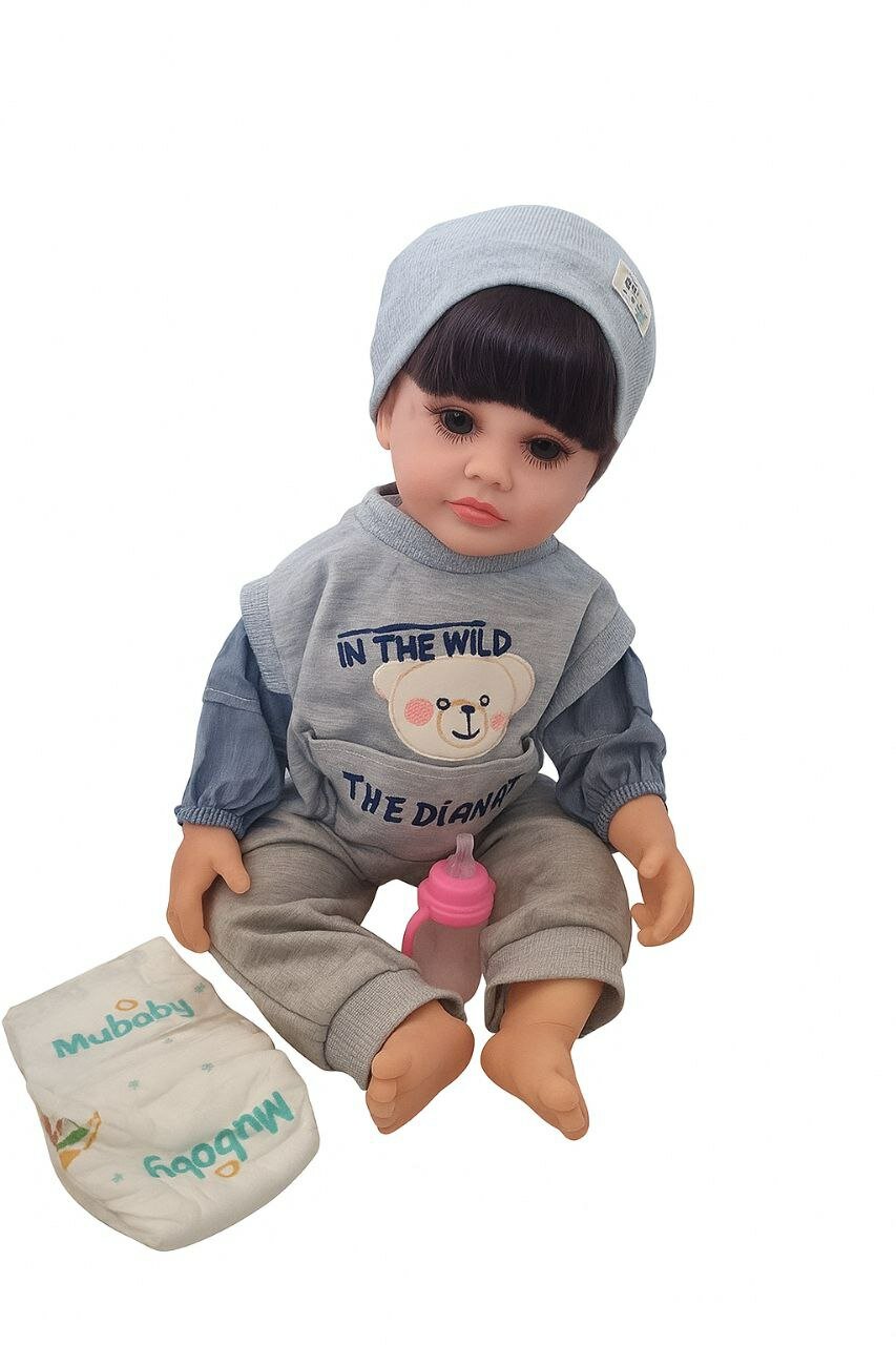 Реалистичная Кукла реборн, музыкальная, 55 см, в комплекте соска бутылочка памперс