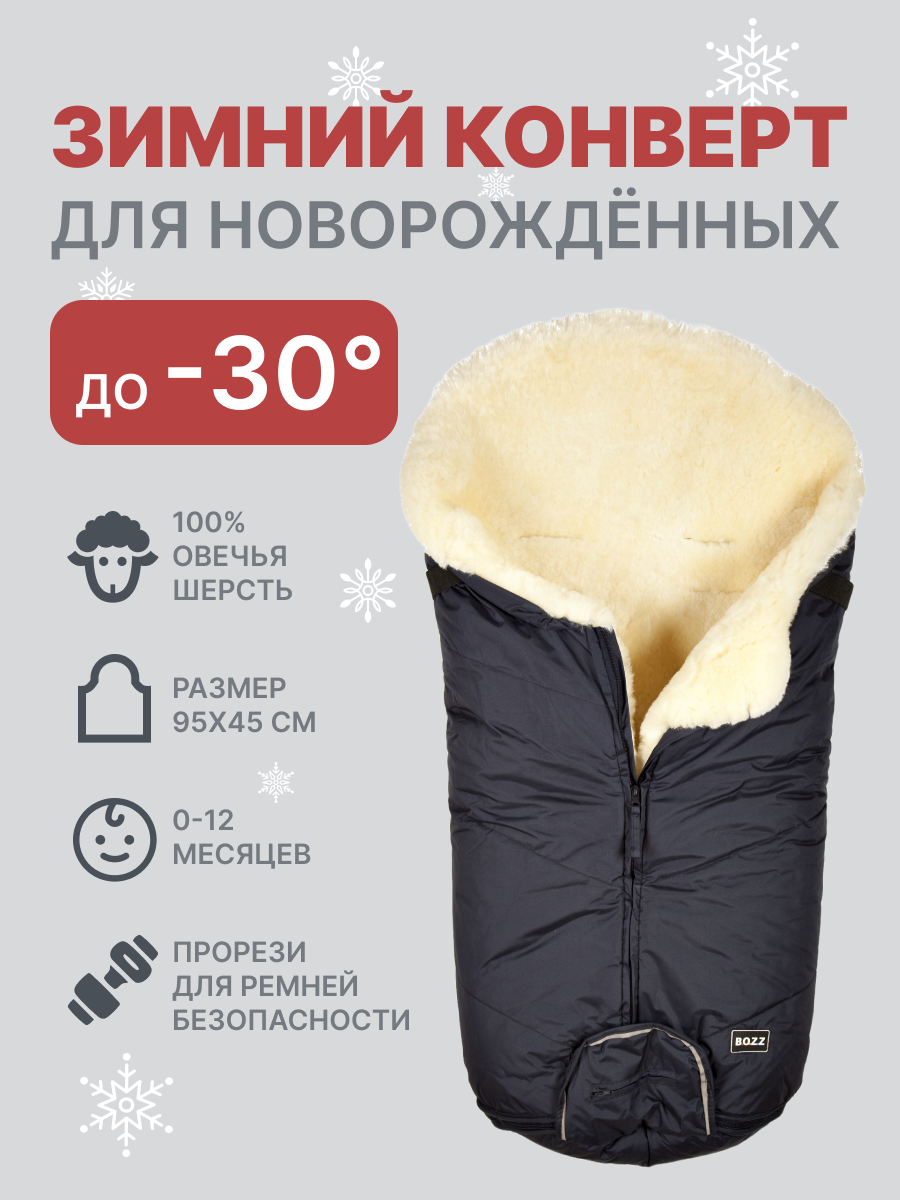 Конверт для новорожденных из стриженой овчины BOZZ синий/натуральный