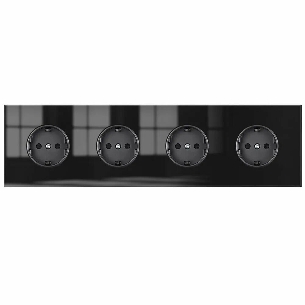 Розетка электрическая 3 поста с заземлением Защитные шторы рамка 224х82мм стекло цвет Чёрный