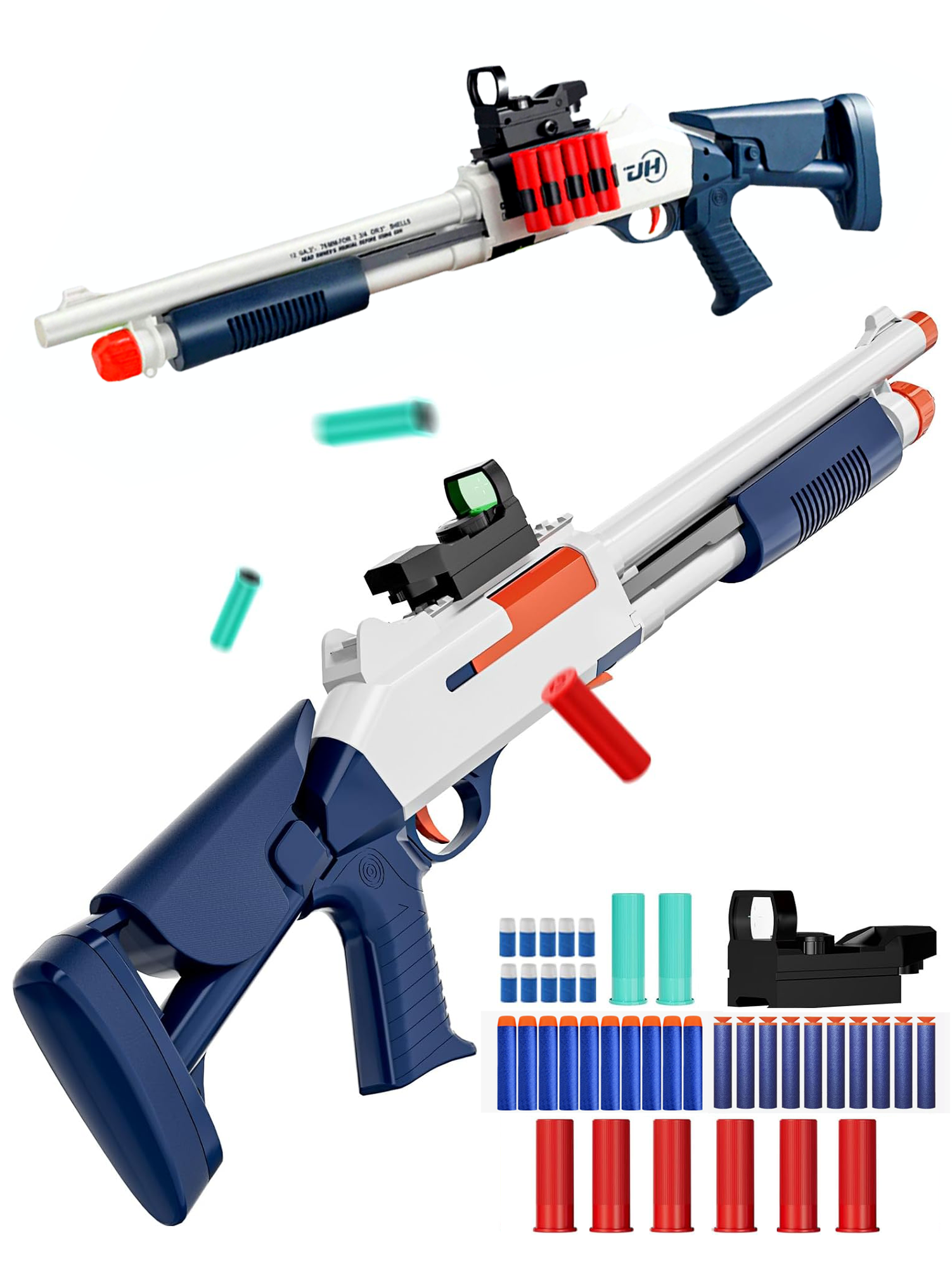 Игрушечный бластер дробовик 76 см с коллиматорным прицелом выбросом гильз и мягкими пулями