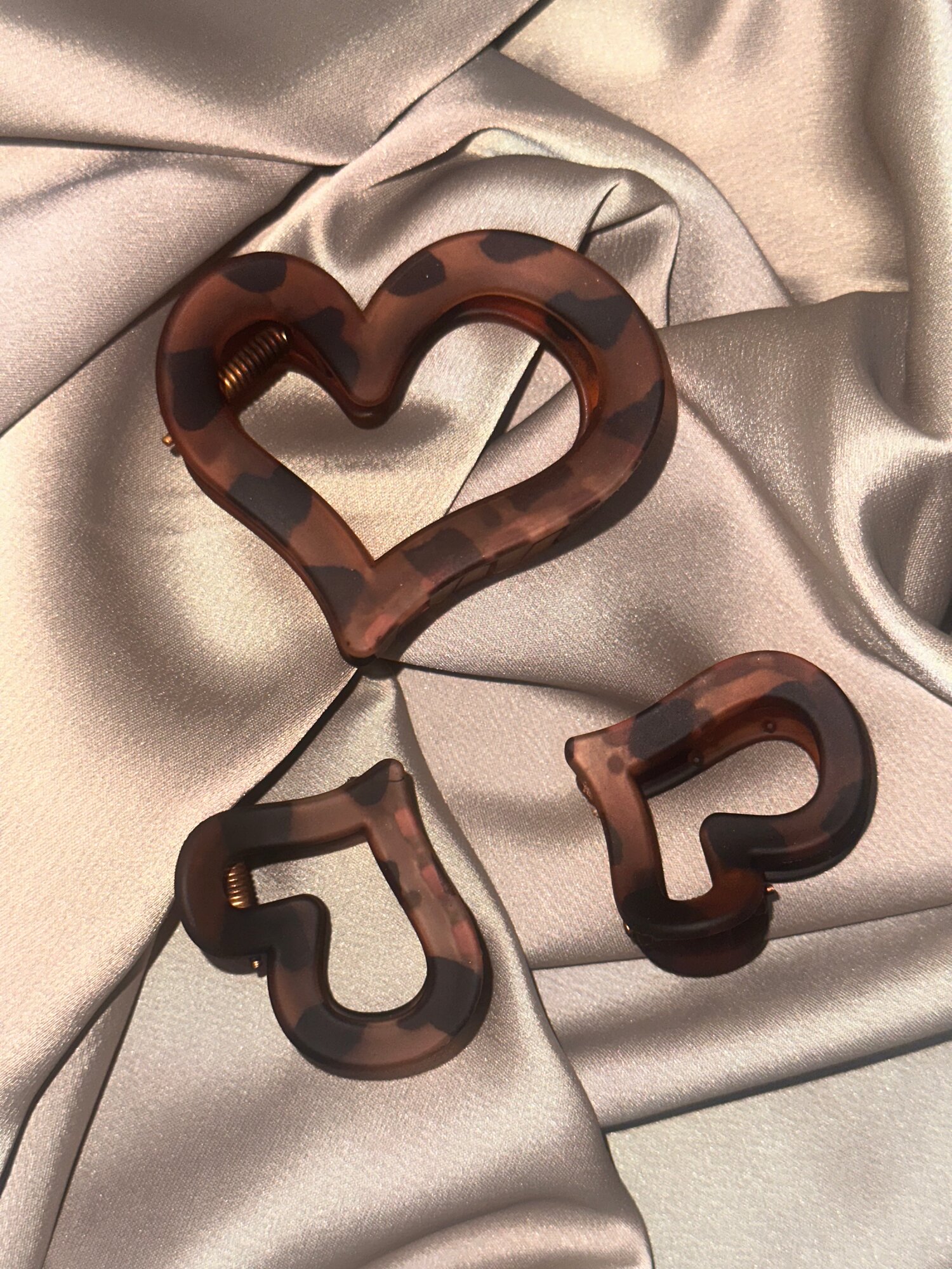 Набор заколок для волос сердечки,3в1, принт тигровый , цвет шоколад