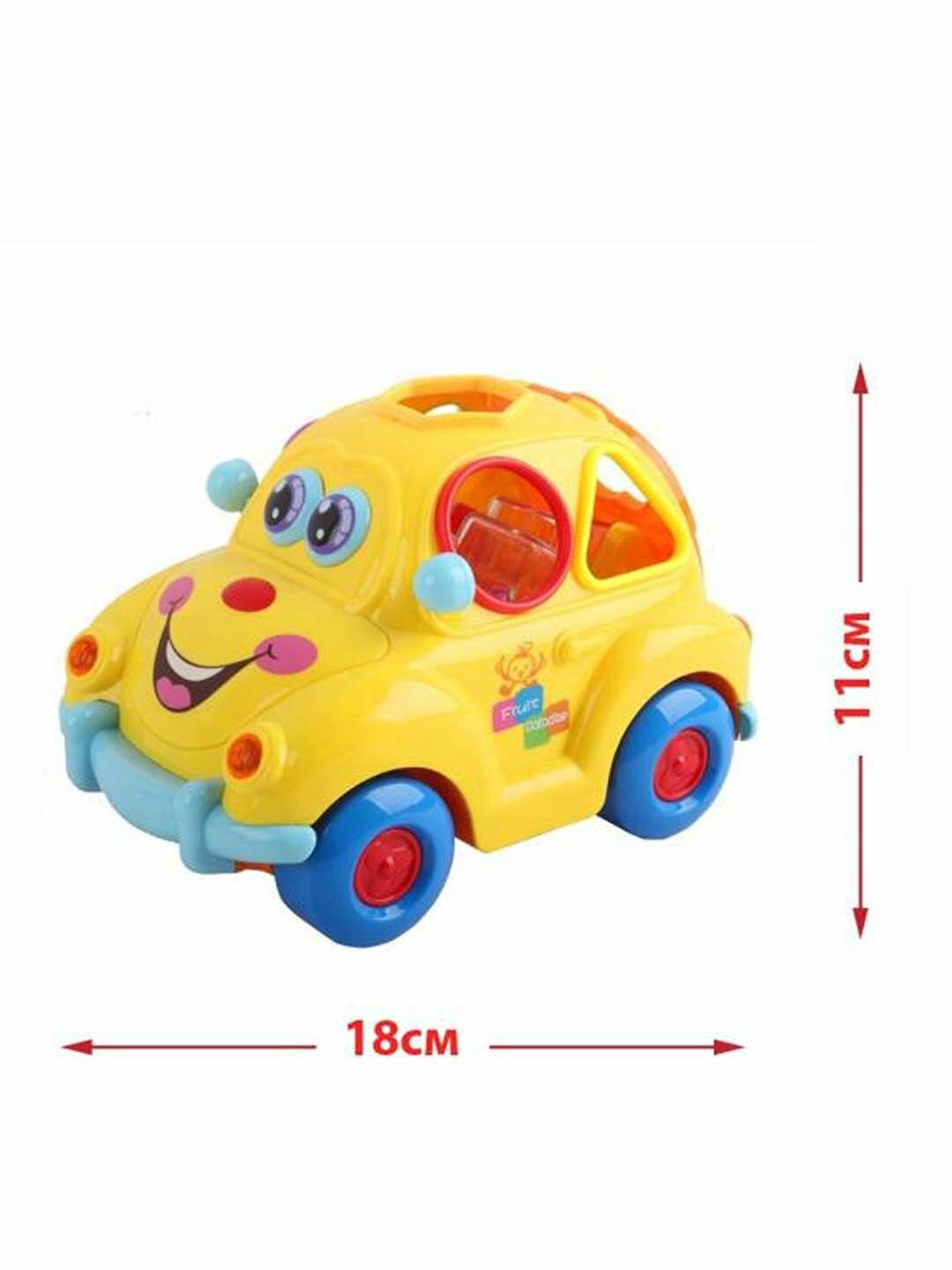 Детская развивающая музыкальная машинка-сортер с фруктами для малышей.