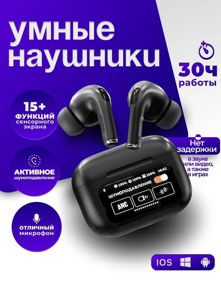 Беспроводные наушники, с дисплеем, для iPhone Android Pods Pro 2 iOS, с сенсорным экраном