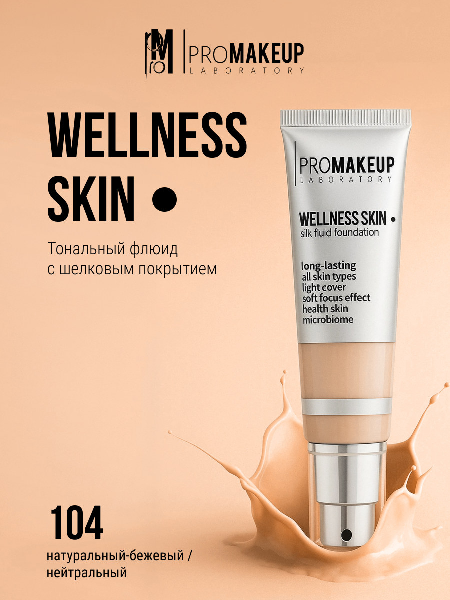 PROMAKEUP laboratory Тональный флюид с шелковым покрытием "WELLNESS SKIN", 30 мл, 104 натуральный-бежевый / нейтральный