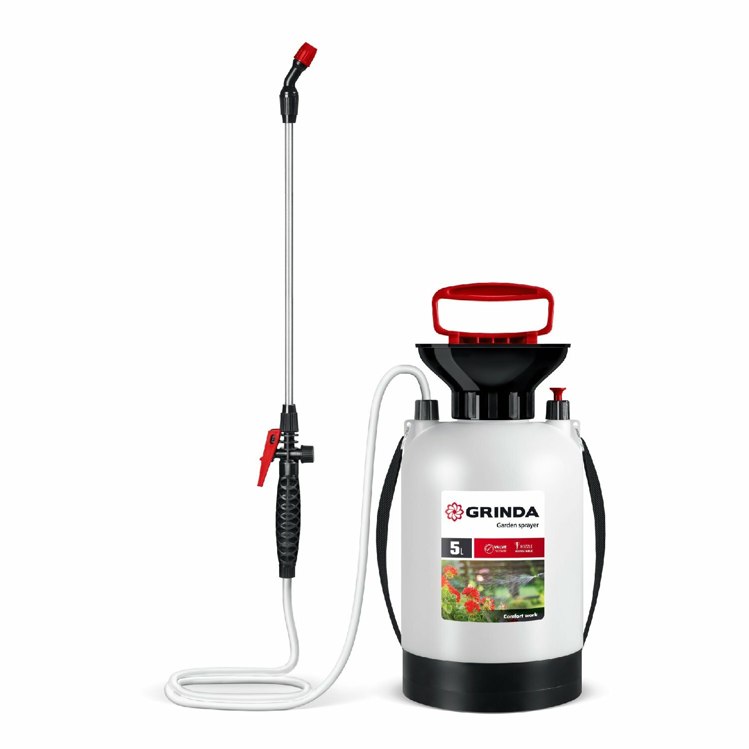 Опрыскиватель GRINDA 5 л с широкой горловиной устойчивым дном и ремнем для переноски