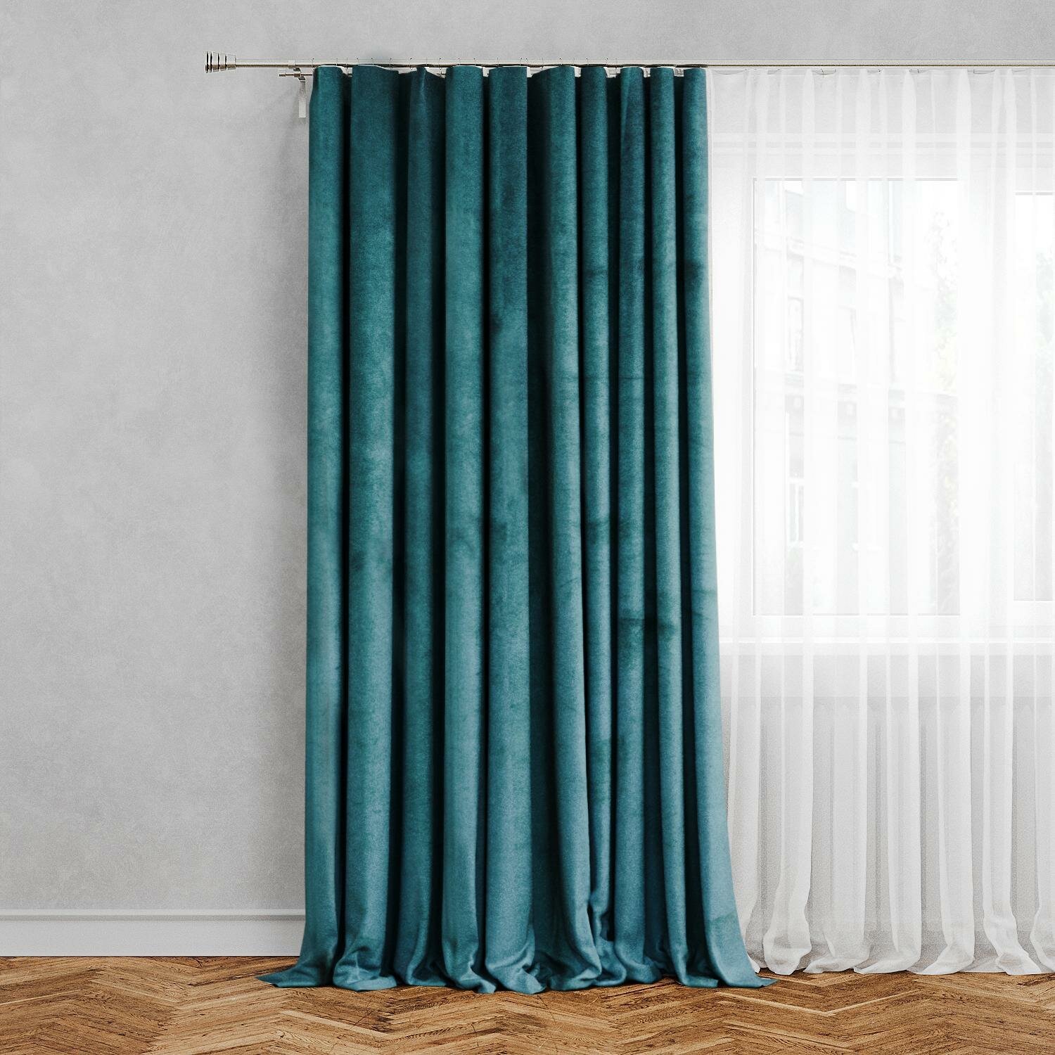 Штора на ленте со скрытыми петлями Inspire Tony 200x280 см цвет бирюзовый Emerald 0