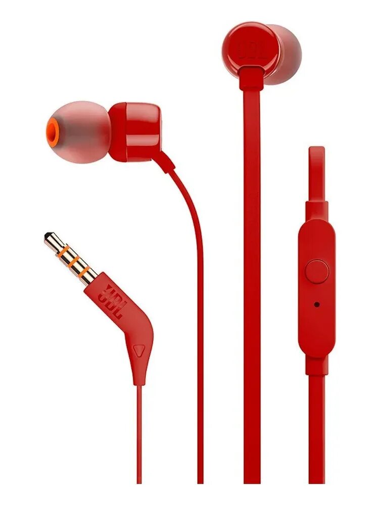 Проводные наушники JBL Tune 110, mini jack 3.5 mm, сменные амбушюры, красные