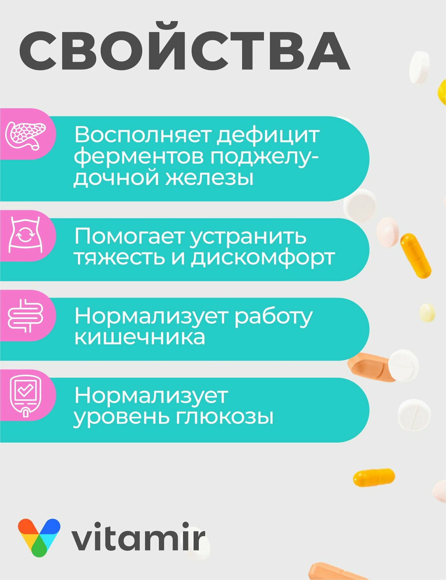 Картинки Ферментозим Форте VITAMIR с панкреатином, биотином (B7) и липазой, для пищеварения, таблетки №50 (VITAMIR)