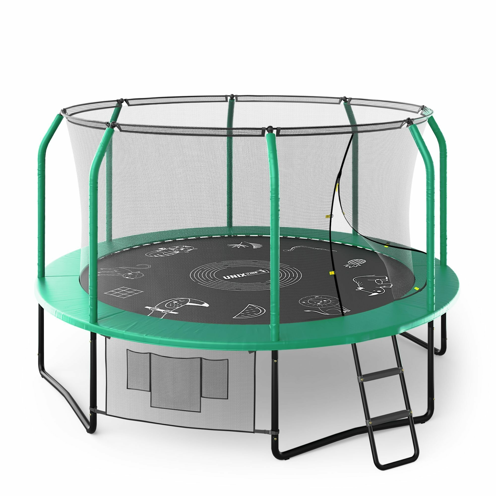 Батут каркасный UNIX line SUPREME GAME 12 ft (green) + 2 пары носочков для прыжков в подарок