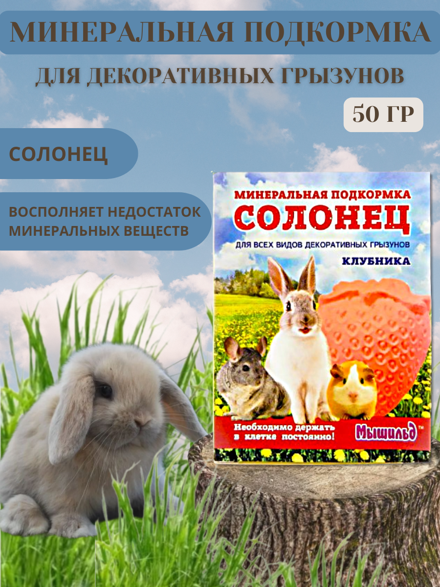 Минеральная подкормка Мышильд Солонец Клубника для грызунов 50 г
