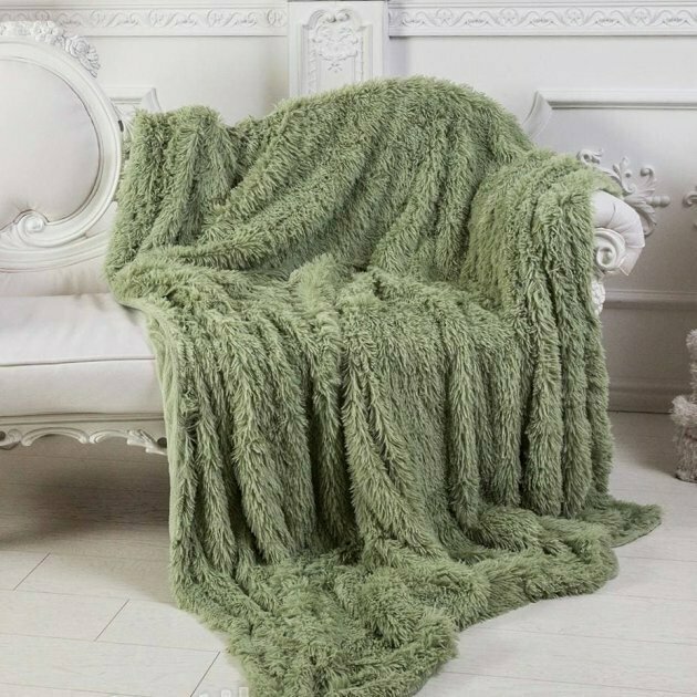 Плед меховой двухсторонний  Травка  евроразмер 200 х 220 см оливковый