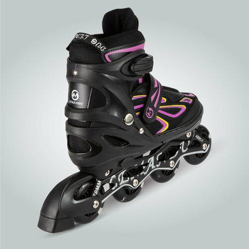 Коньки роликовые в сумке, раздвижные светящиеся размер (37-40 RUS), черно-розовые