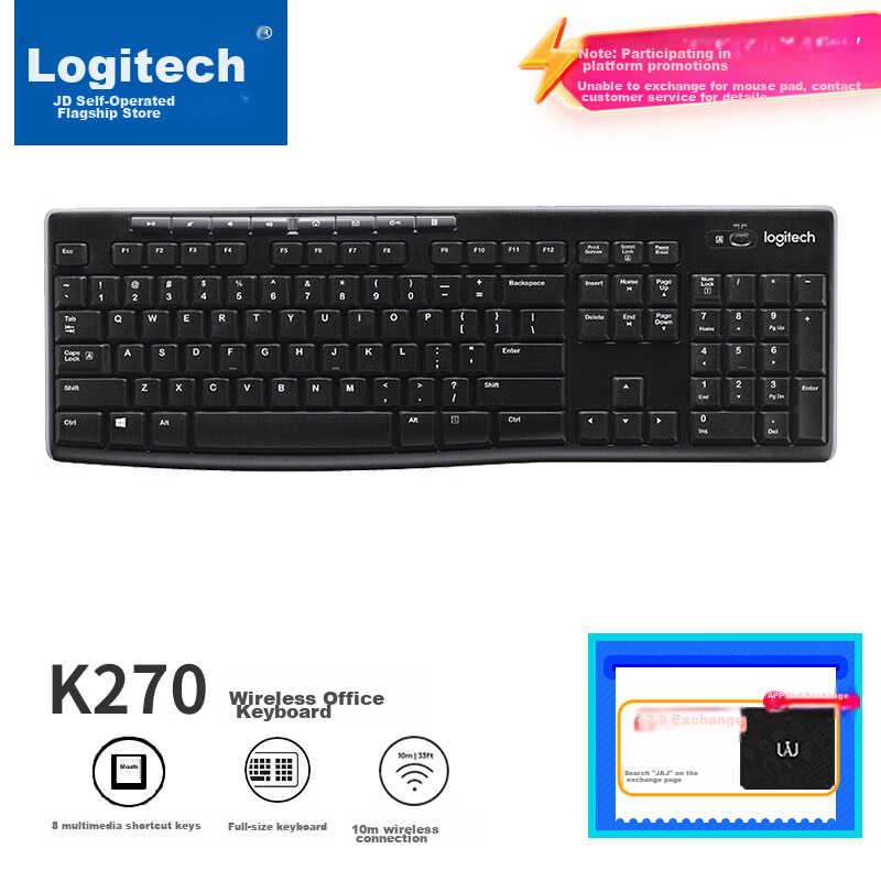 Logitech K270 Keyboard, Wireless Keyboard, Office Keyboard, Youlian Laptop Keyboard, Full-Size, Black