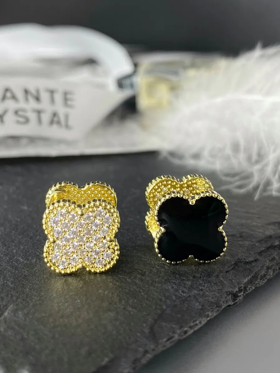 Серьги двусторонние Amante crystal, циркон, желтый, черный, белый