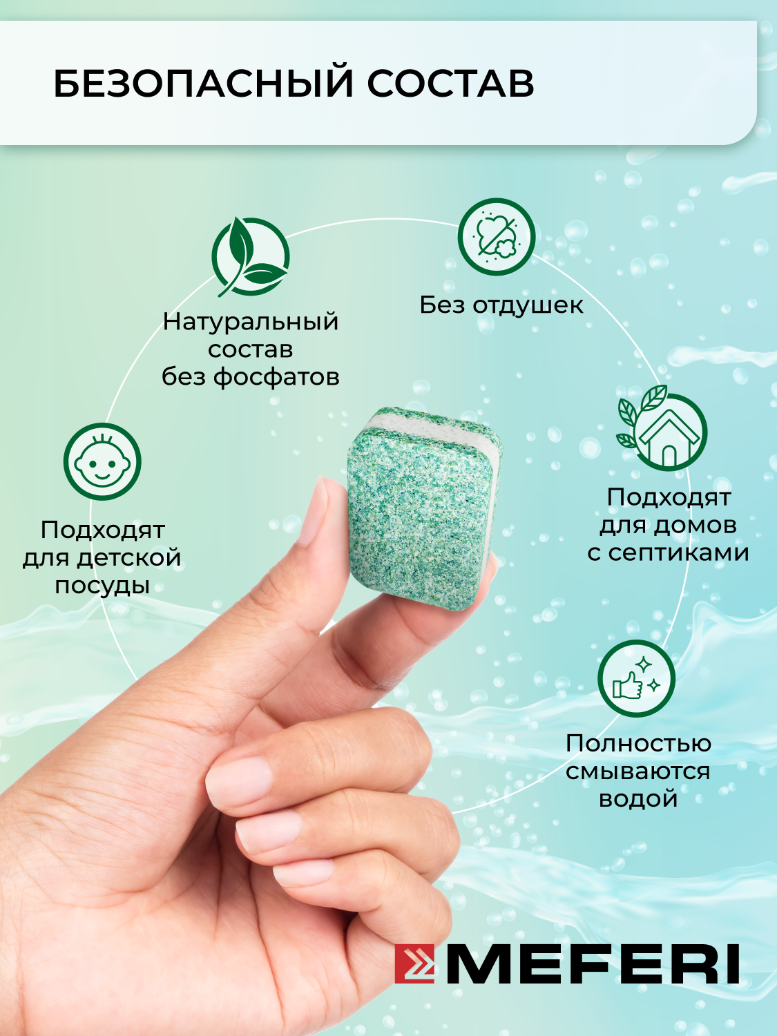 Таблетки для посудомоечной машины в водорастворимой оболочке MEFERI Nature 30 шт. — фото 1