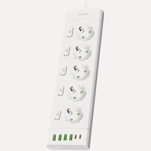 Изображение товара Сетевой фильтр Qumo Power Bar Light SPFSU2 (P-0009)(5 розеток, 3*1 мм, 4USB+2TypeC, 2м) белый (P-0009 51560)
