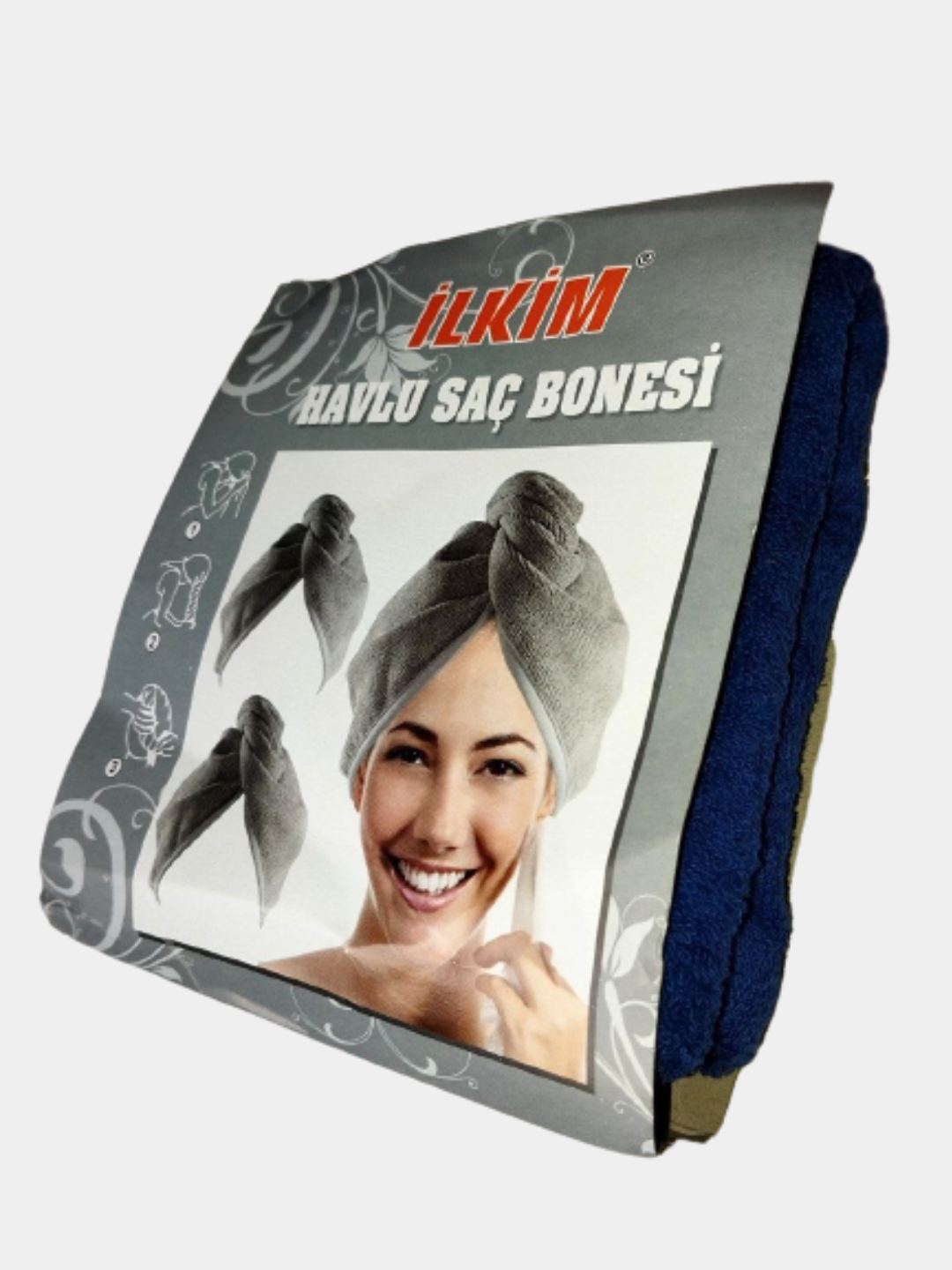 Тюрбан-полотенце Ilkim "Bone", для волос, махровая ткань, 100% Хлопок, синее, 28x60 см — фото 1