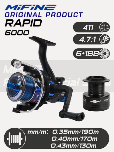 Изображение товара Катушка рыболовная с байтранером MIFINE RAPID 6000B B 6+1 подшипник, синего цвета